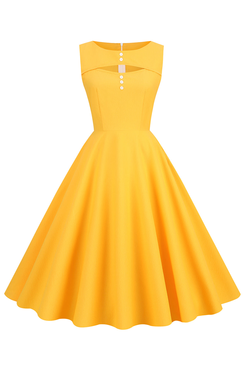 Retro Yellow 50s Style Dress With Keyhole