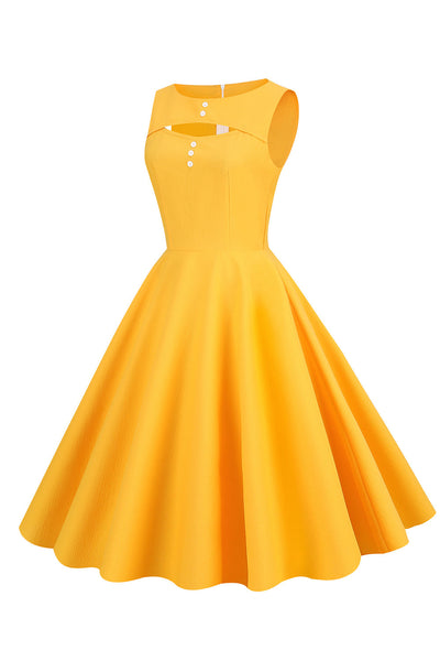 Retro Yellow 50s Style Dress With Keyhole