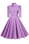 Purple Vintage Dress With Half Sleeves