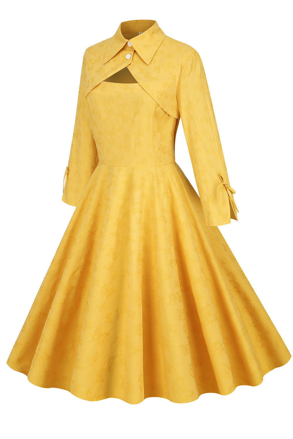 Yellow Vintage Turndown Collar Dress