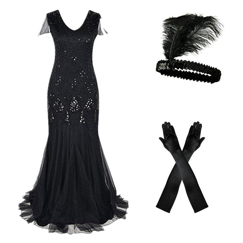 Gatsby 1920s Maxi Dress Black