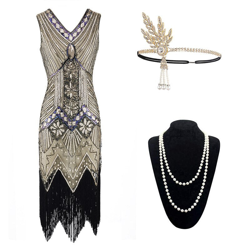 Gatsby 20s Dress Beige