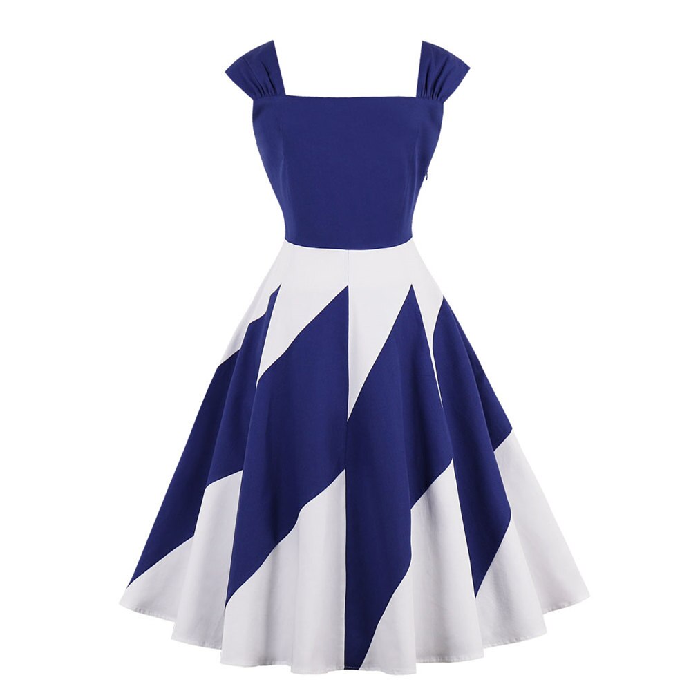 Slim Waist Vintage Dress Blue