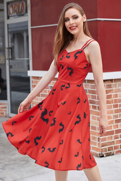 Vintage Gothic Style Dress With Bat Print