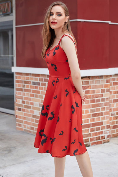 Vintage Gothic Style Dress With Bat Print