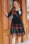 Black Vintage Dress With Rose Embroidery