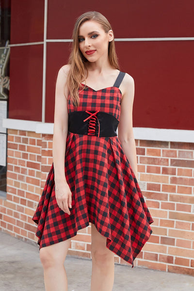 Vintage Red And Black Plaid Dress