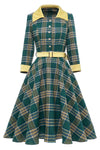Autumn Vintage Green Plaid Dress