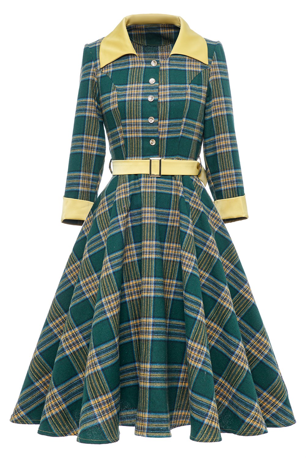 Autumn Vintage Green Plaid Dress