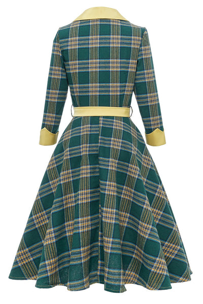 Autumn Vintage Green Plaid Dress