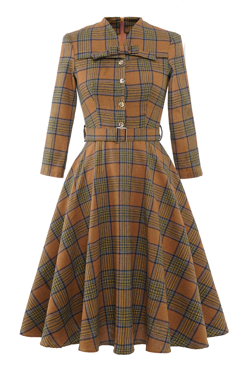 Brown Plaid Vintage Dress
