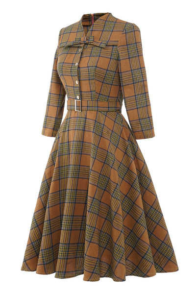 Brown Plaid Vintage Dress