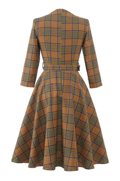 Brown Plaid Vintage Dress