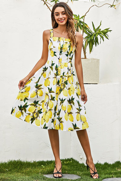 Lemon Pattern Summer Vintage Dress