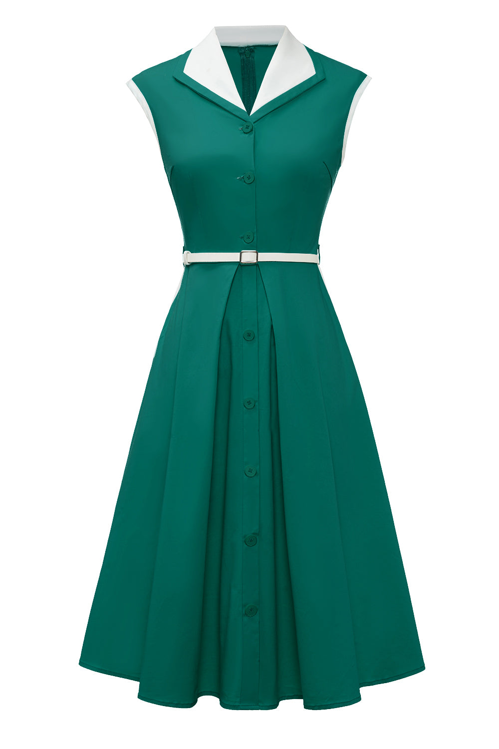 Vintage Green Trapeze Lapel Collar Dress
