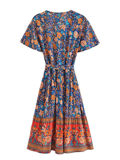 Girl's 70s Orange And Blue Floral Dress