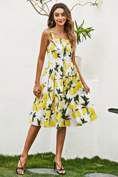 Lemon Pattern Summer Vintage Dress