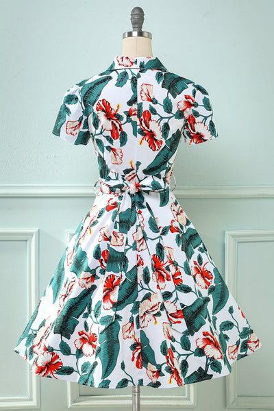 V-Neck Vintage Dress With Flower Print