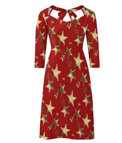 Women's 70s Vintage Disco Red Dress With Stars