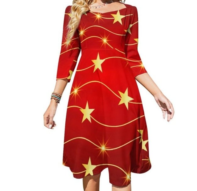 Women's 70s Vintage Disco Red Dress With Stars