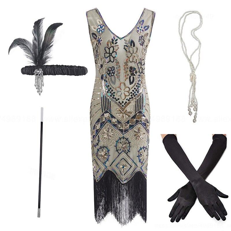 Gatsby 1920s Party Dress Beige