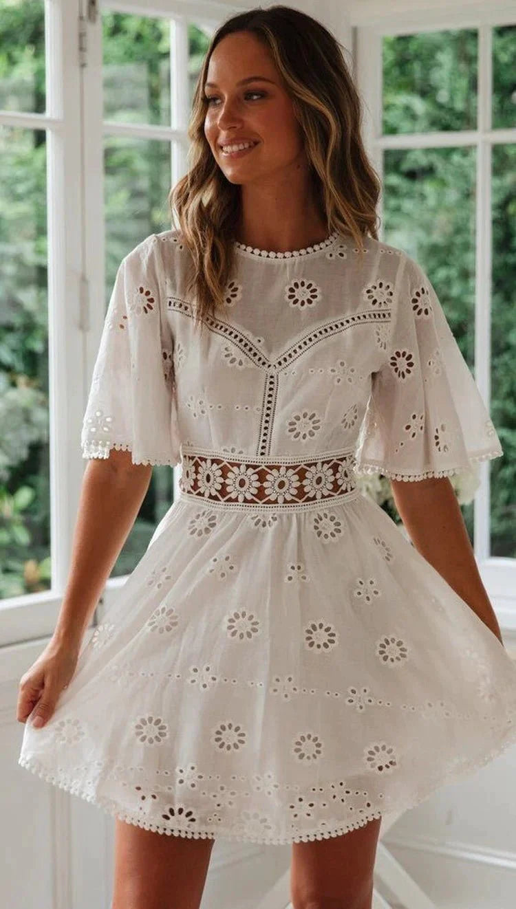 Petite 70s Hippie White Dress