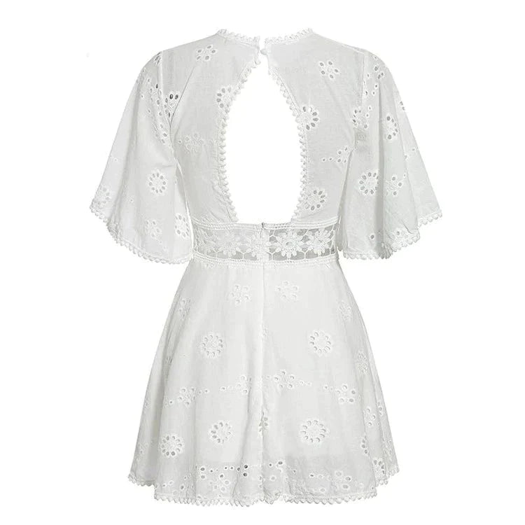 Petite 70s Hippie White Dress