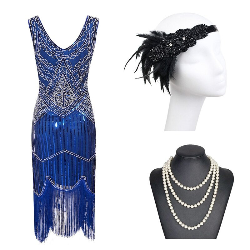 20s Fringe Dress Blue