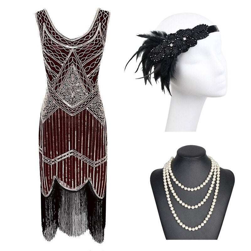 20s Fringe Dress Burgundy