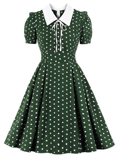 60s Polka Dot Dress Green