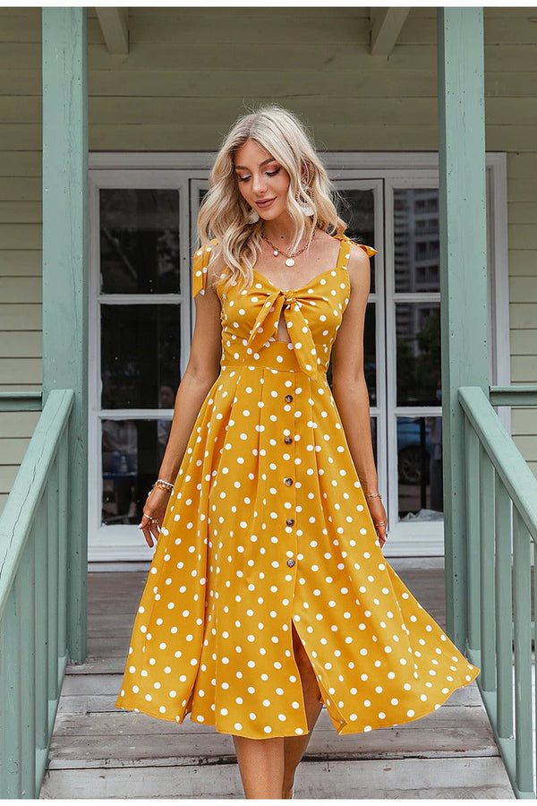 Yellow polka dot vintage dress hot sale