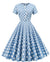 Åben vintage blå polka prikket kjole