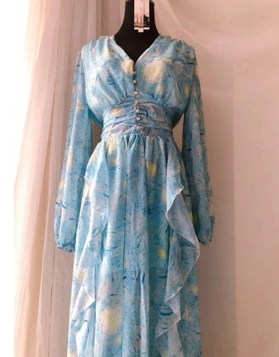 1940s Sky Blue Wedding Dress