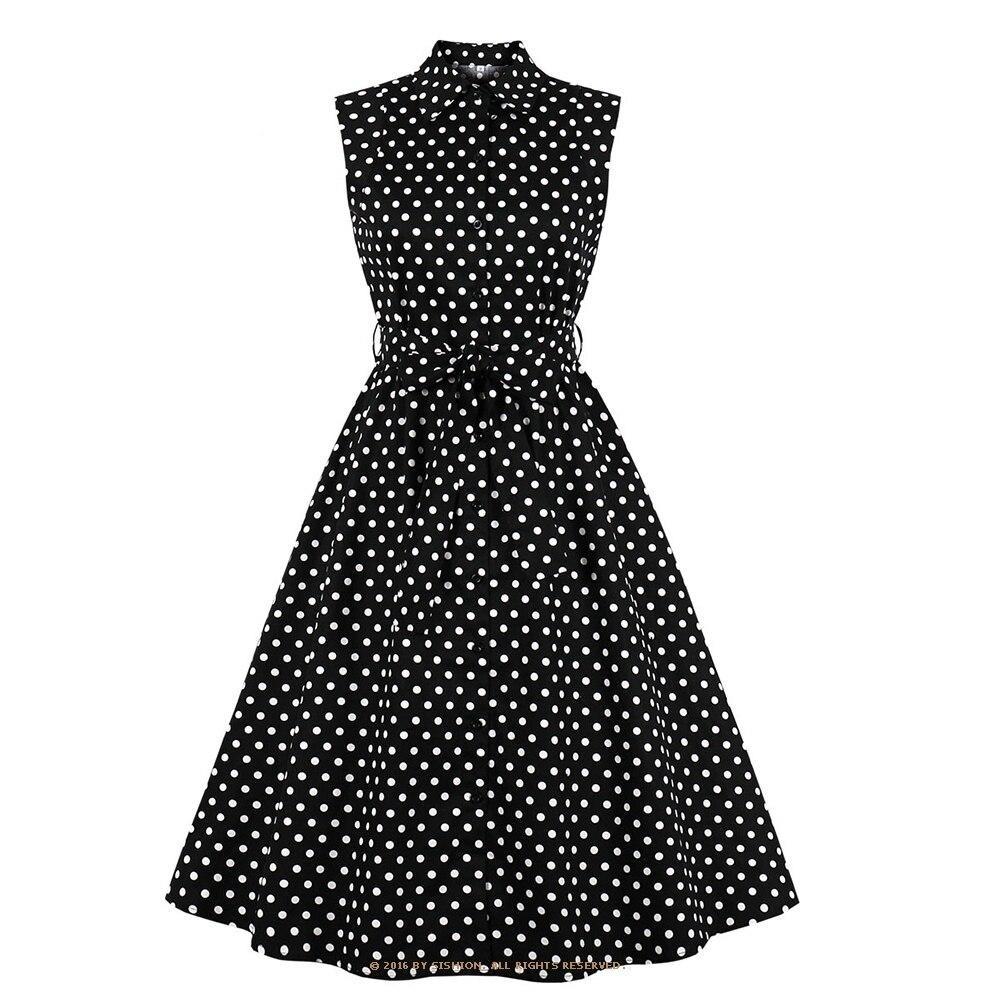 1950s American Vintage Black White Polka Dot Dress