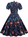 Navy Floral 50s Dress