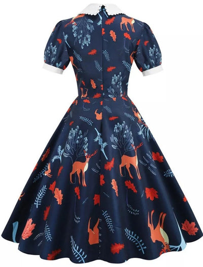 Navy Floral 50s Dress