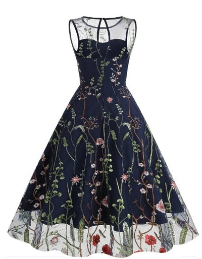 50s Flower Dress Black