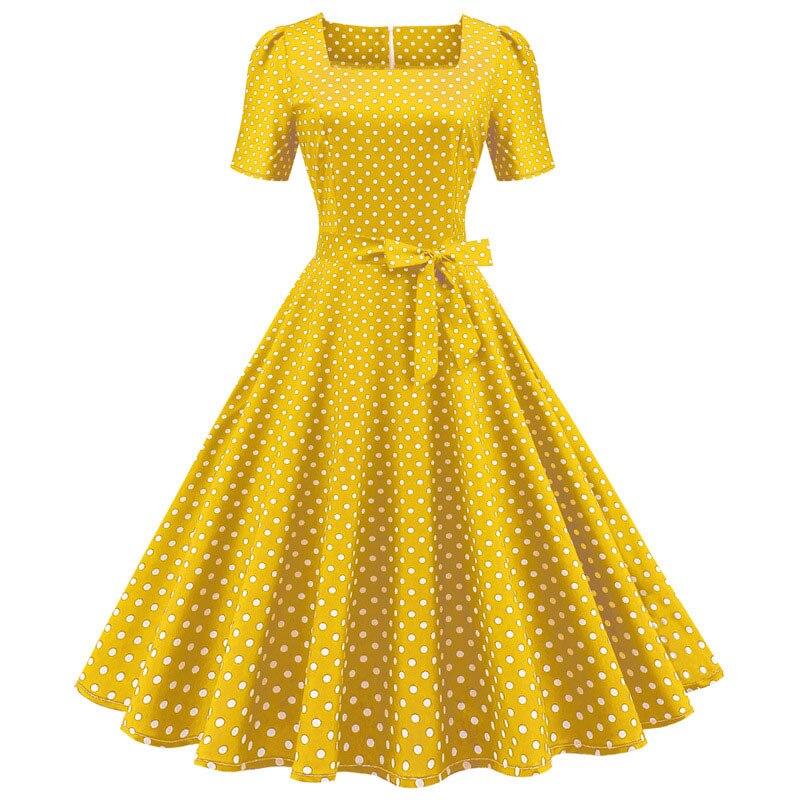 Yellow Polka Dot 50s Dress