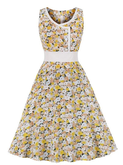 Yellow Floral 50s Pin Up Dress