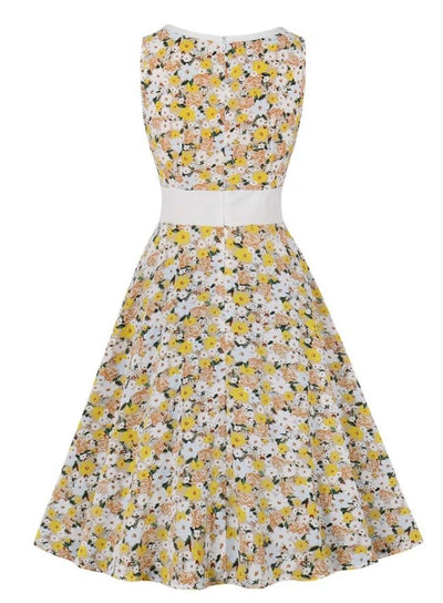 Yellow Floral 50s Pin Up Dress