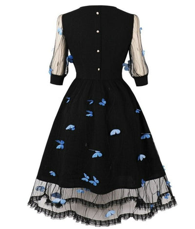 Φόρεμα Blue Butterflies Pin Up 50s