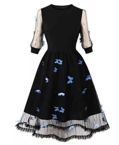 Blue Butterflies Pin Up 50s Dress