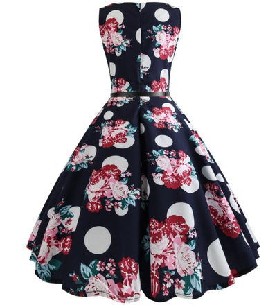 1950s Pin Up Flower Polka Dot Dress