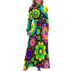 60s 70s Floral Long Sleeve Dress