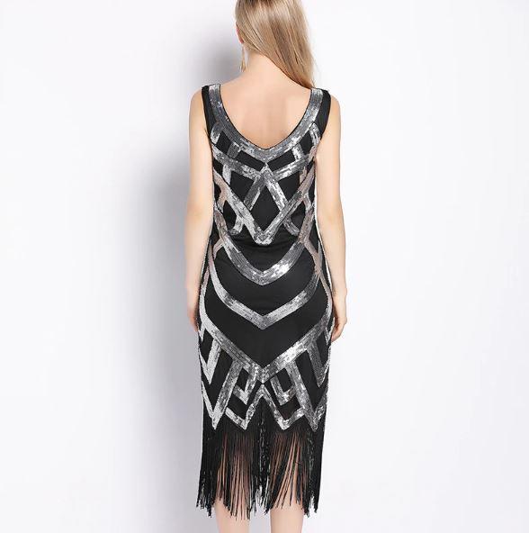 Vintage 1920s Dress Black Silver