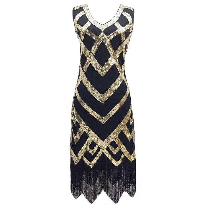 Vintage 20s Dress Black Gold