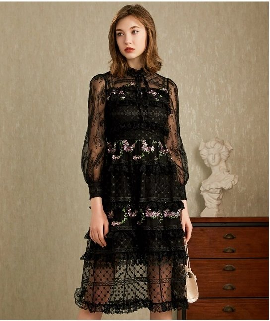 40s Dress High Neck Black