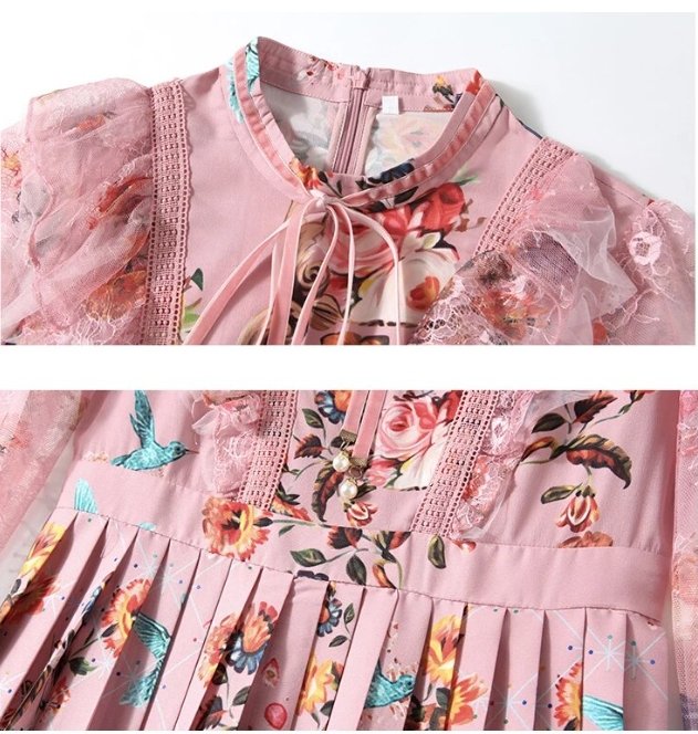 40s High Waist Dress Pink Floral