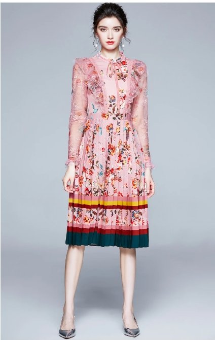 40s High Waist Dress Pink Floral