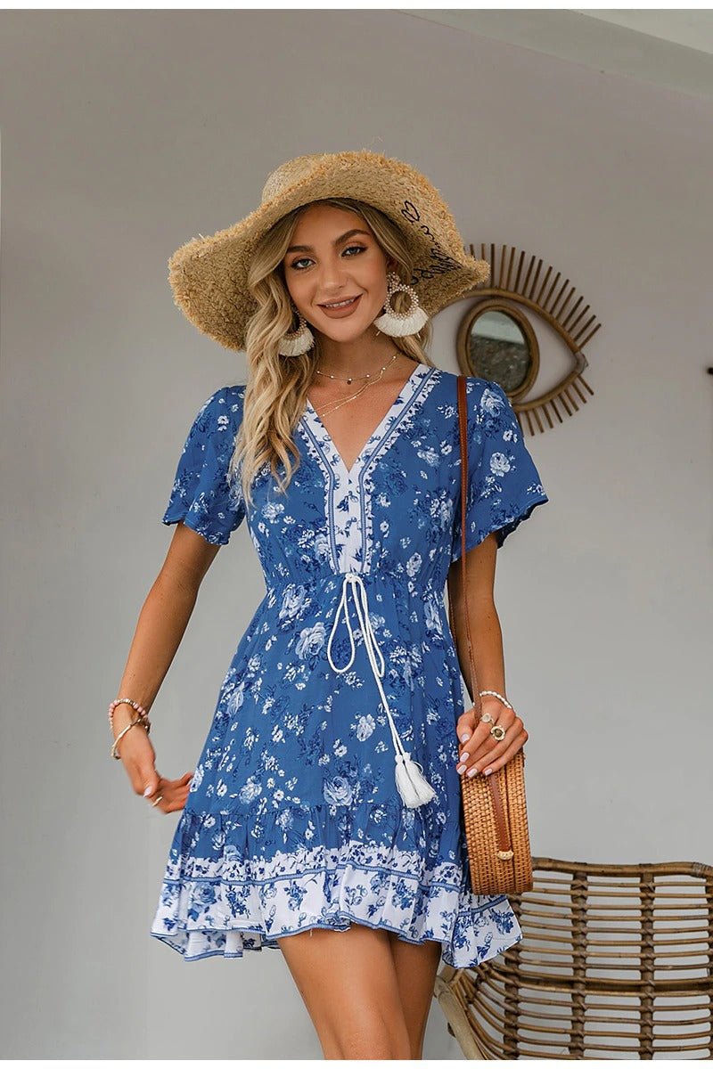 Vintage Floral Blue Dress